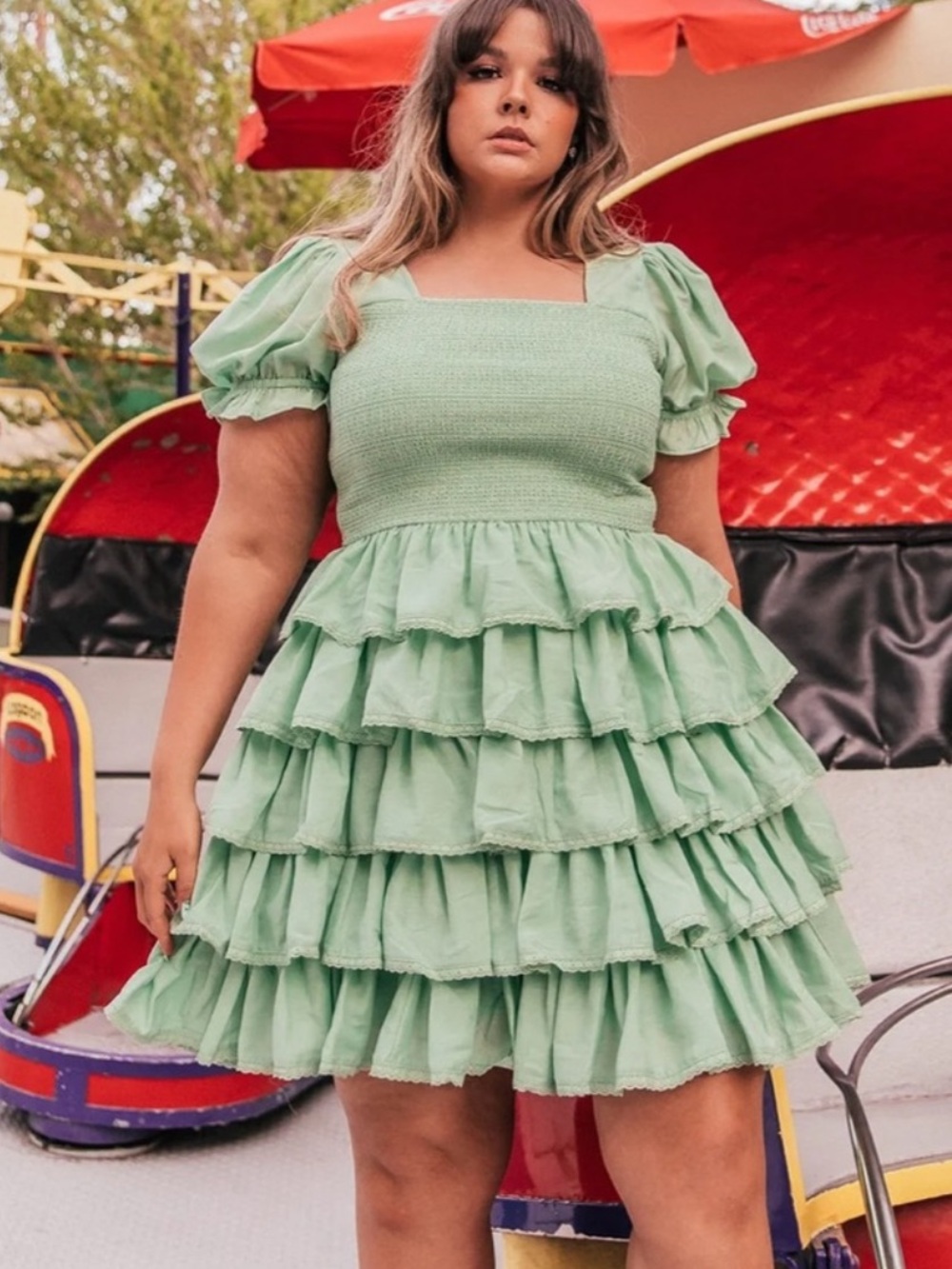 Jessakae Smocked Tiered Ruffle Kids Dress in Mint Green